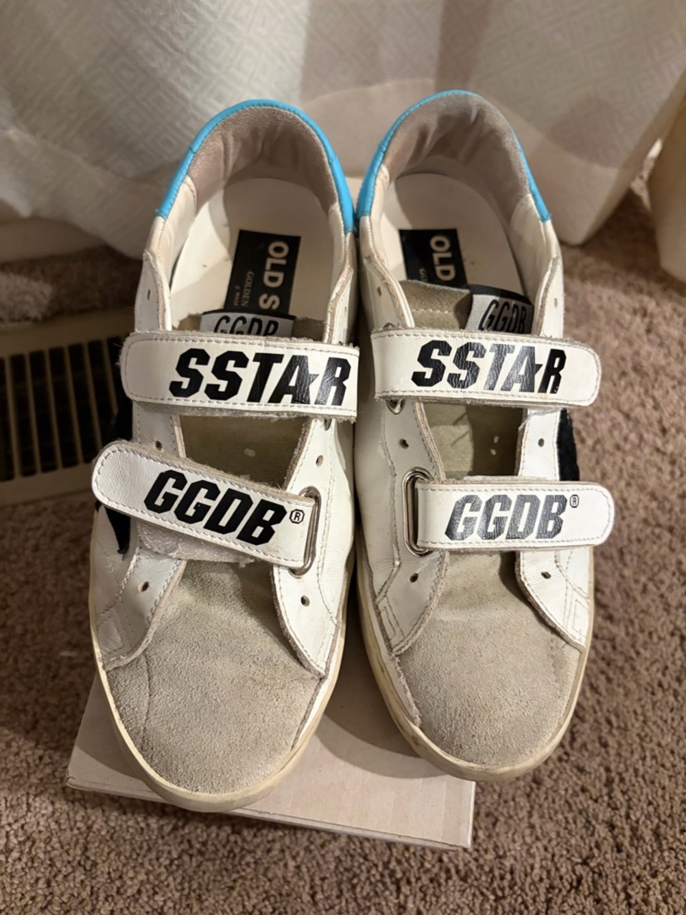 Golden Goose Old School White Sneakers with Black Star and Blue Heel - Picture 2 of 8